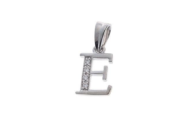 'E' Initial Pendant 18ct White Gold Cubic Zirconia (1.56g) P900E - Minar Jewellers