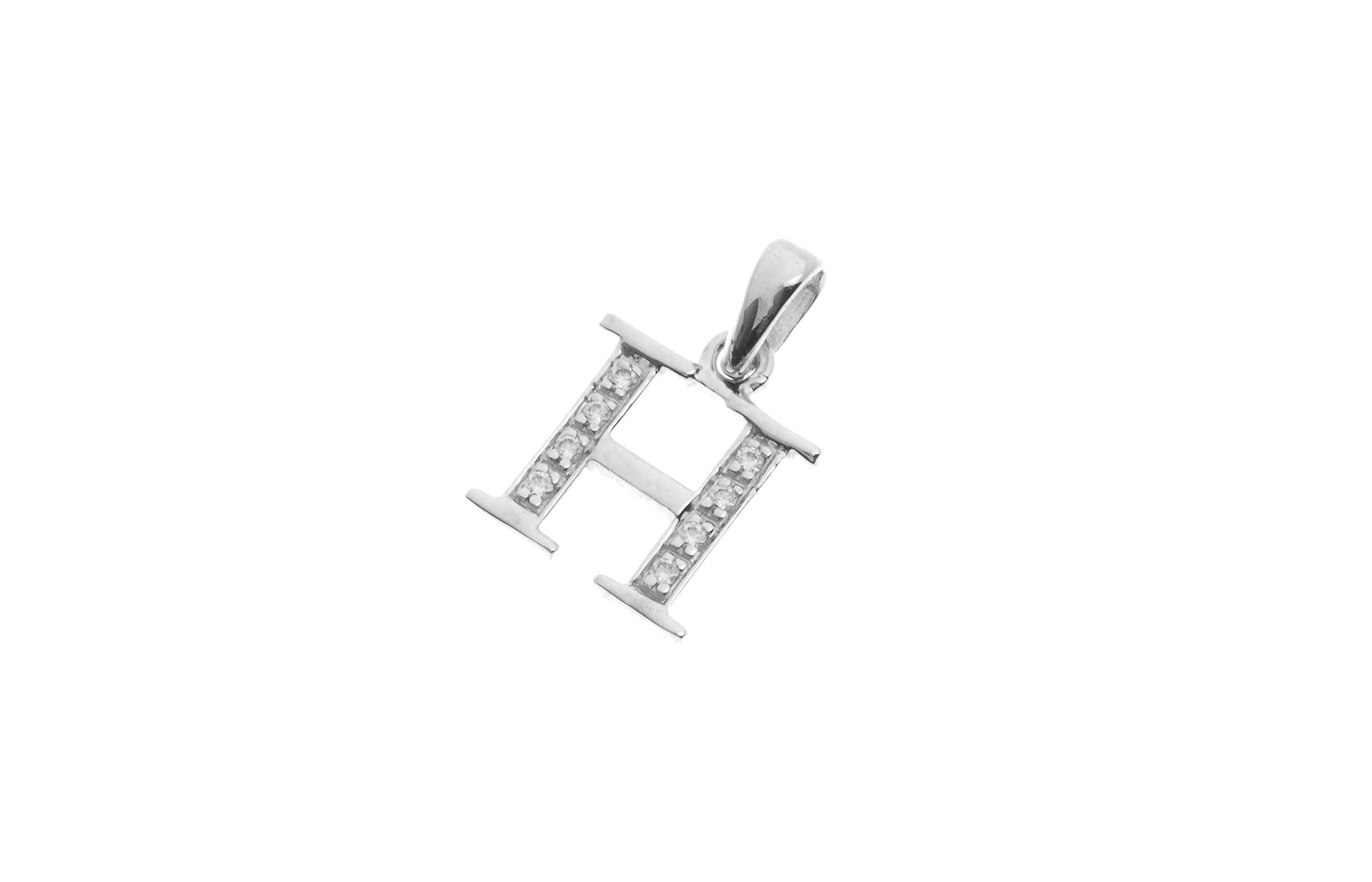 'H' Initial Pendant 18ct White Gold Cubic Zirconia P900H - Minar Jewellers