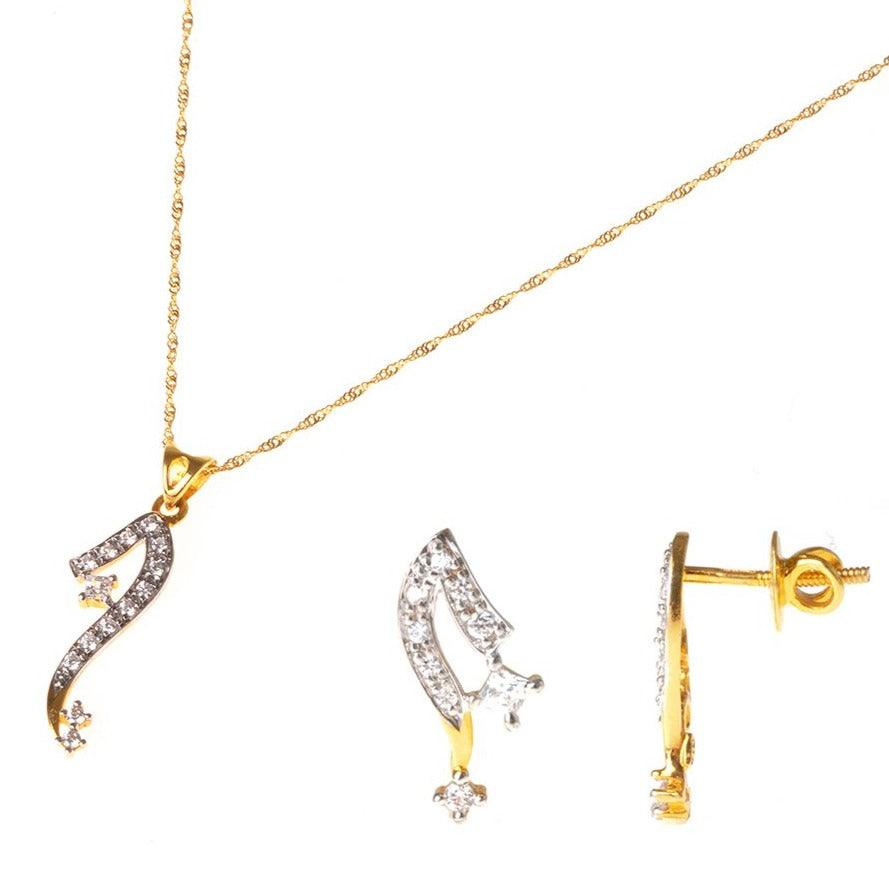 22ct Gold Swarovski Zirconia Pendant, Chain and Earring Set (6.52g) PS7115 PSE7115 - Minar Jewellers