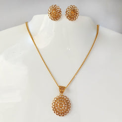 22ct Gold Antiquated Look Pendant, chain & Earrings with Polki Style Cubic Zirconias (17.7g) P&E-8239 - Minar Jewellers