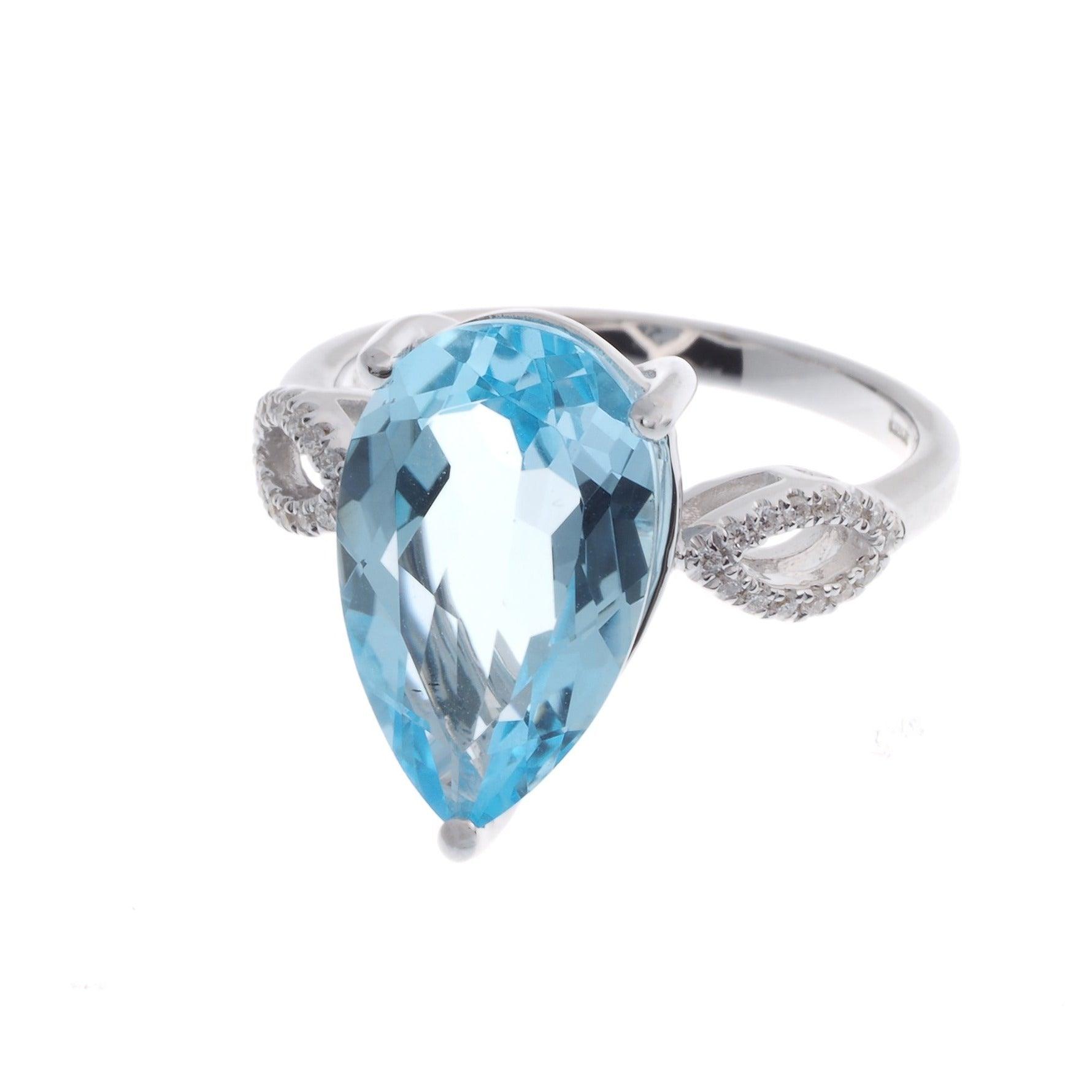 18ct White Gold Diamond and Blue Topaz Dress Ring R32082-14