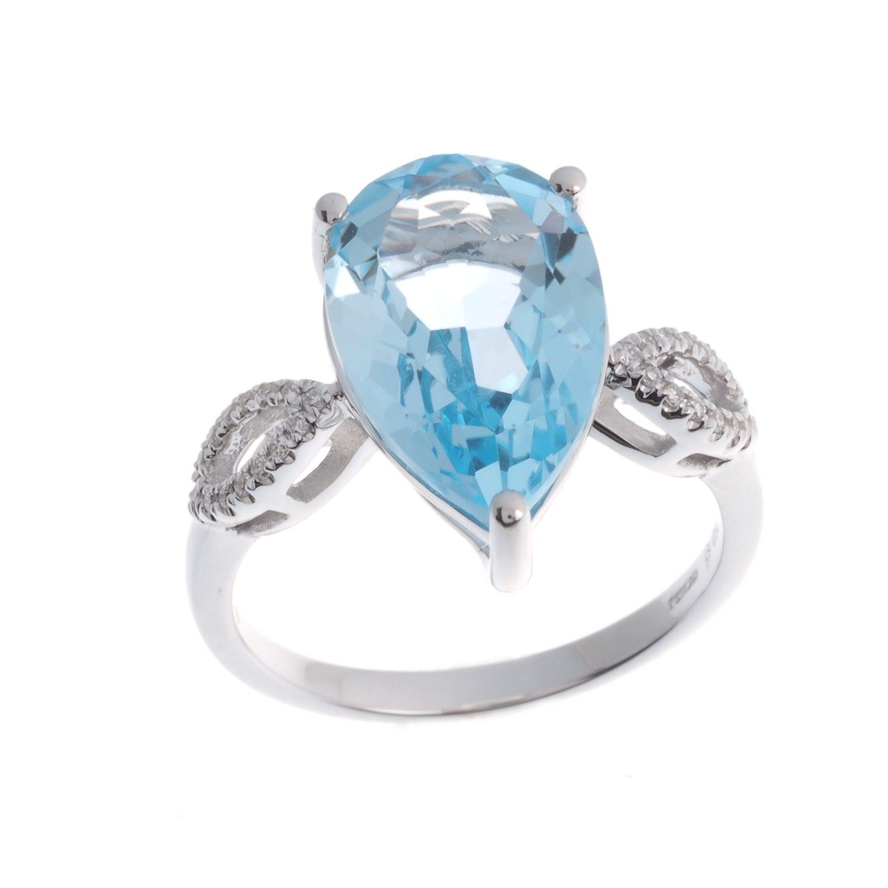 18ct White Gold Diamond and Blue Topaz Dress Ring R32082-14