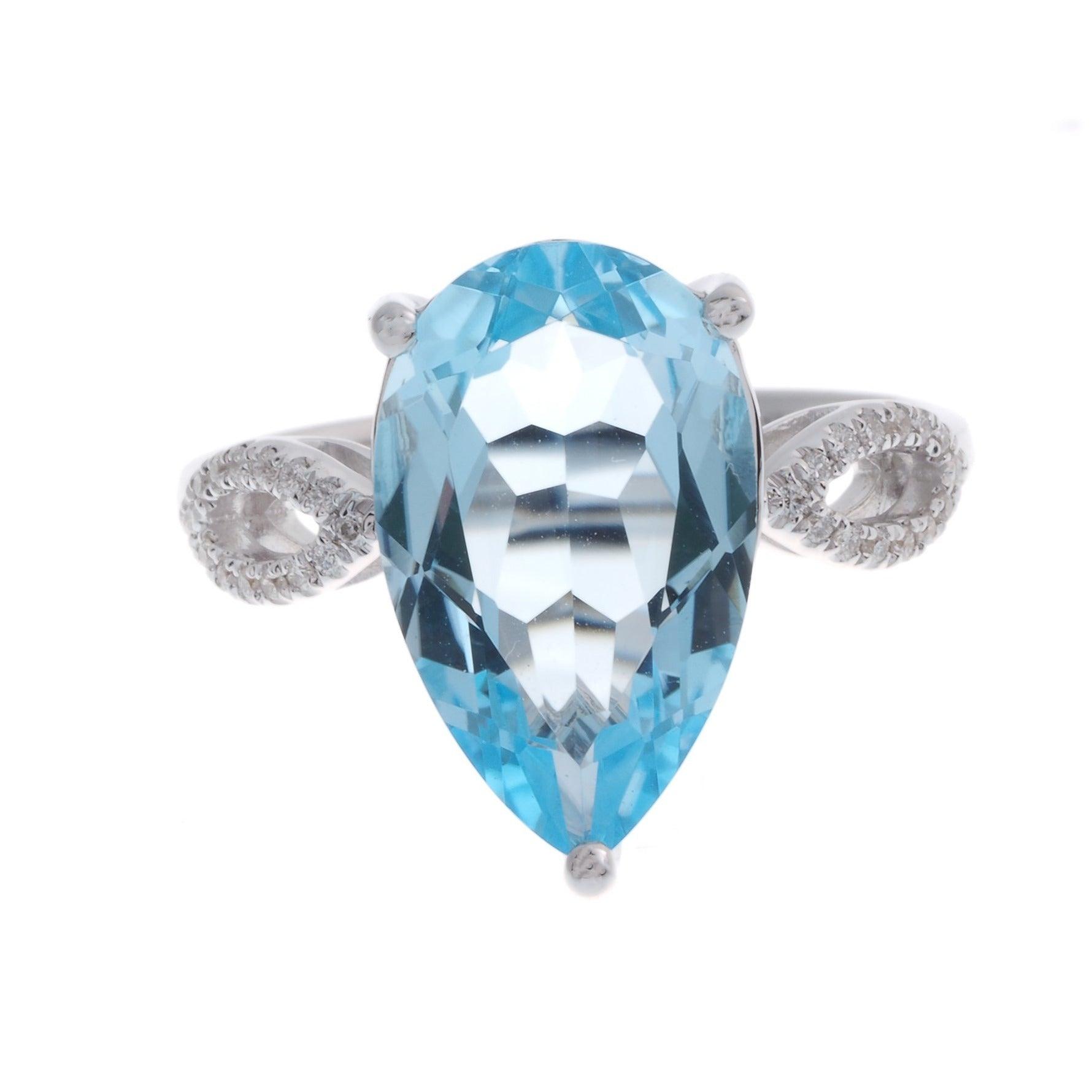 18ct White Gold Diamond and Blue Topaz Dress Ring R32082-14 - Minar Jewellers