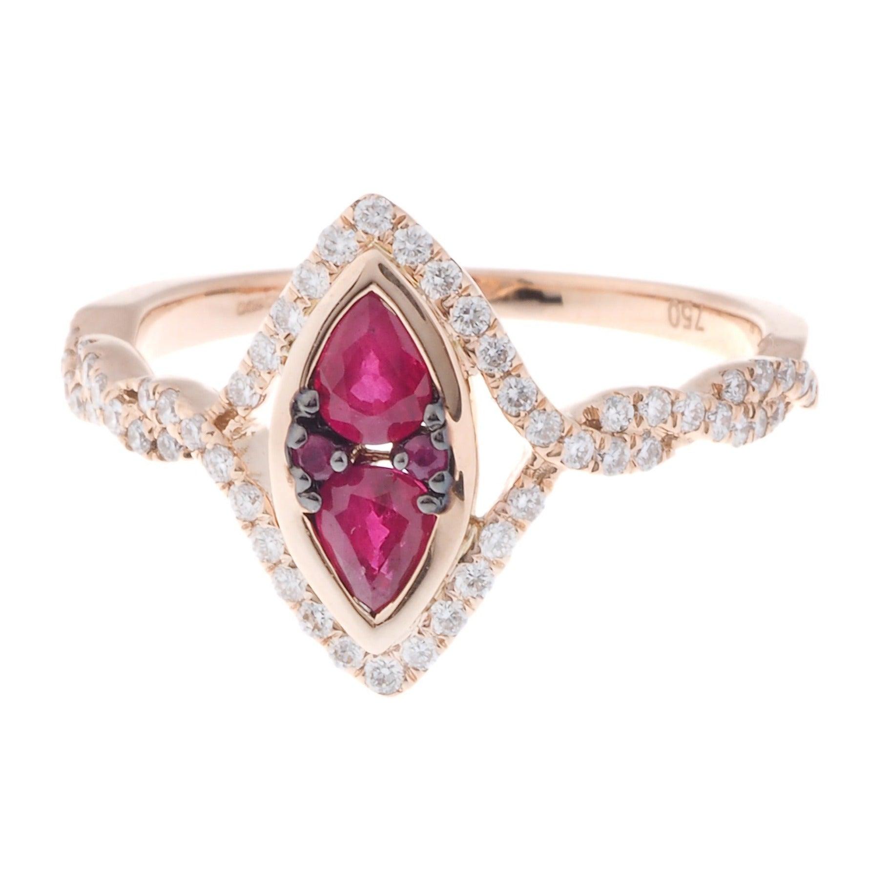 18ct Rose Gold Diamond and Ruby Dress Ring SB00112R-R-R