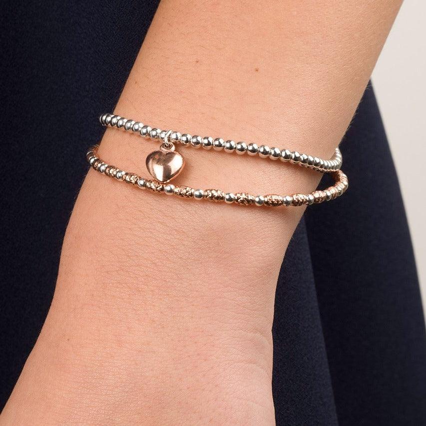 Sterling Silver Bracelet with Rose Gold Plated Heart Pendant 7.5" SBR107B - Minar Jewellers
