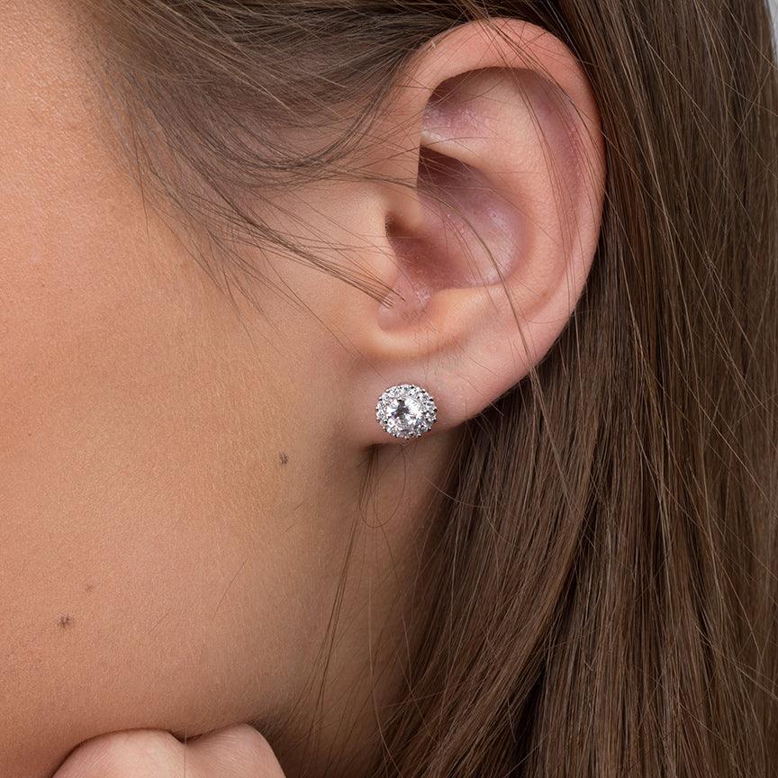 Sterling Silver Cubic Zirconia Round Earrings SE157C - Minar Jewellers