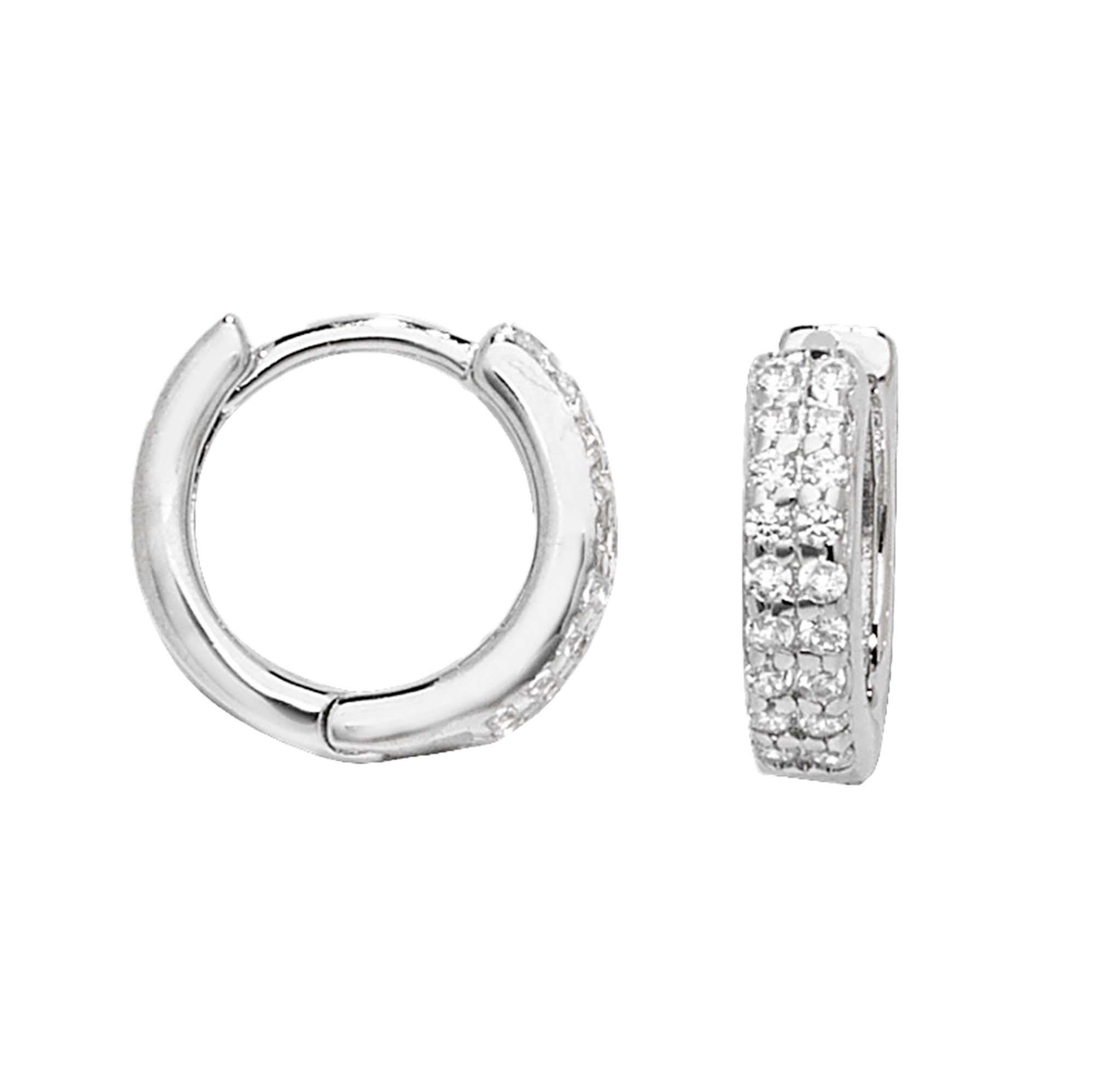 Sterling Silver Rhodium Plated Cubic Zirconia Hinged Hoop Earrings SE175A - Minar Jewellers