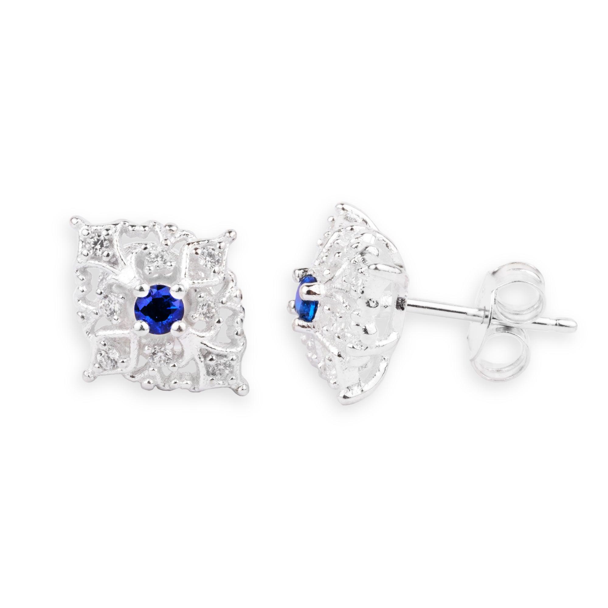 Sterling Silver Cubic Zirconia and Sapphire Earrings SE311C - Minar Jewellers