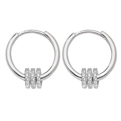 Sterling Silver Rhodium Plated Cubic Zirconia Hinged Hoop Earrings SE319C - Minar Jewellers