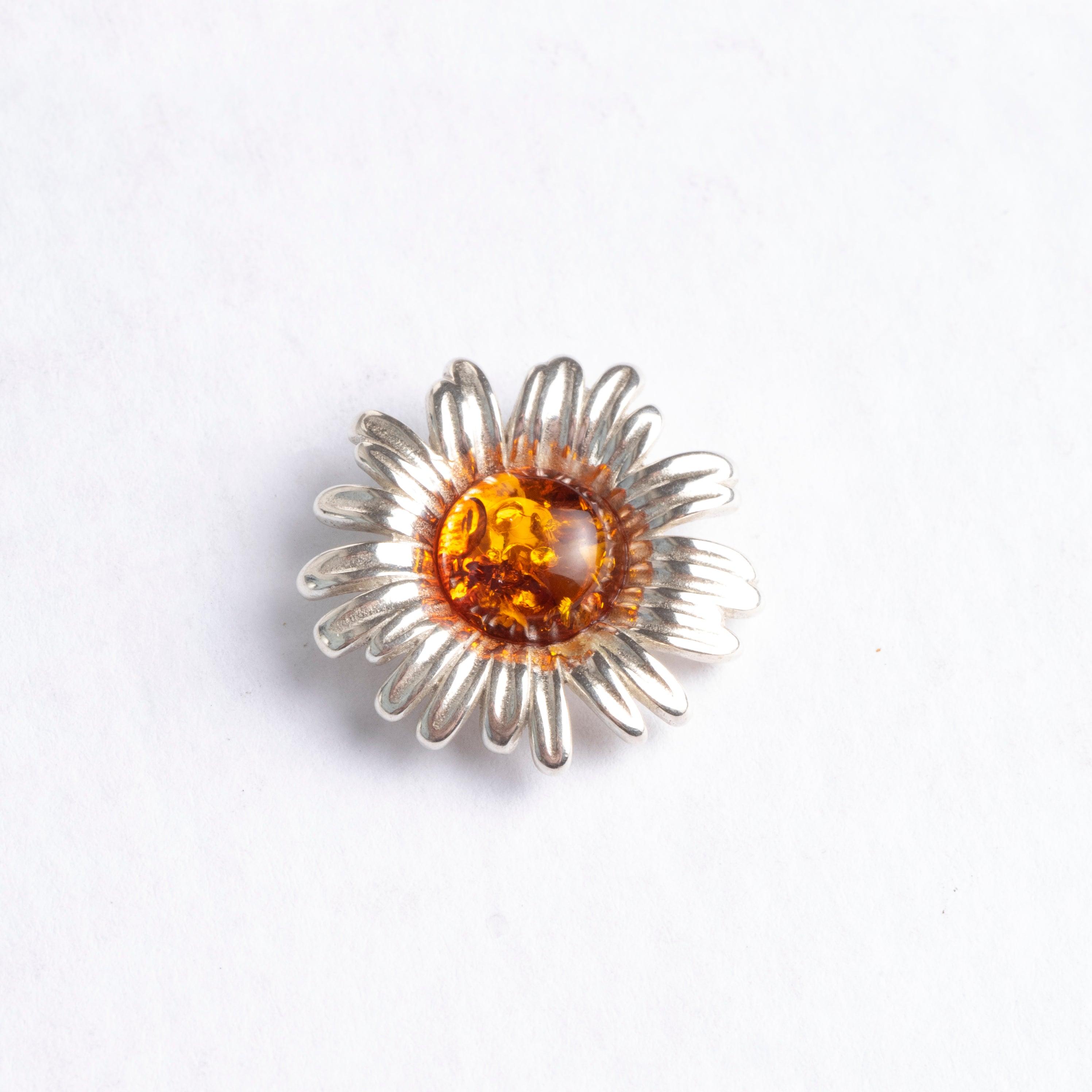 Sterling Silver and Amber Sunflower Pendant and Sterling Silver Chain SP030B - Minar Jewellers