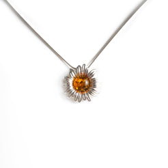 Sterling Silver and Amber Sunflower Pendant and Sterling Silver Chain SP030B - Minar Jewellers