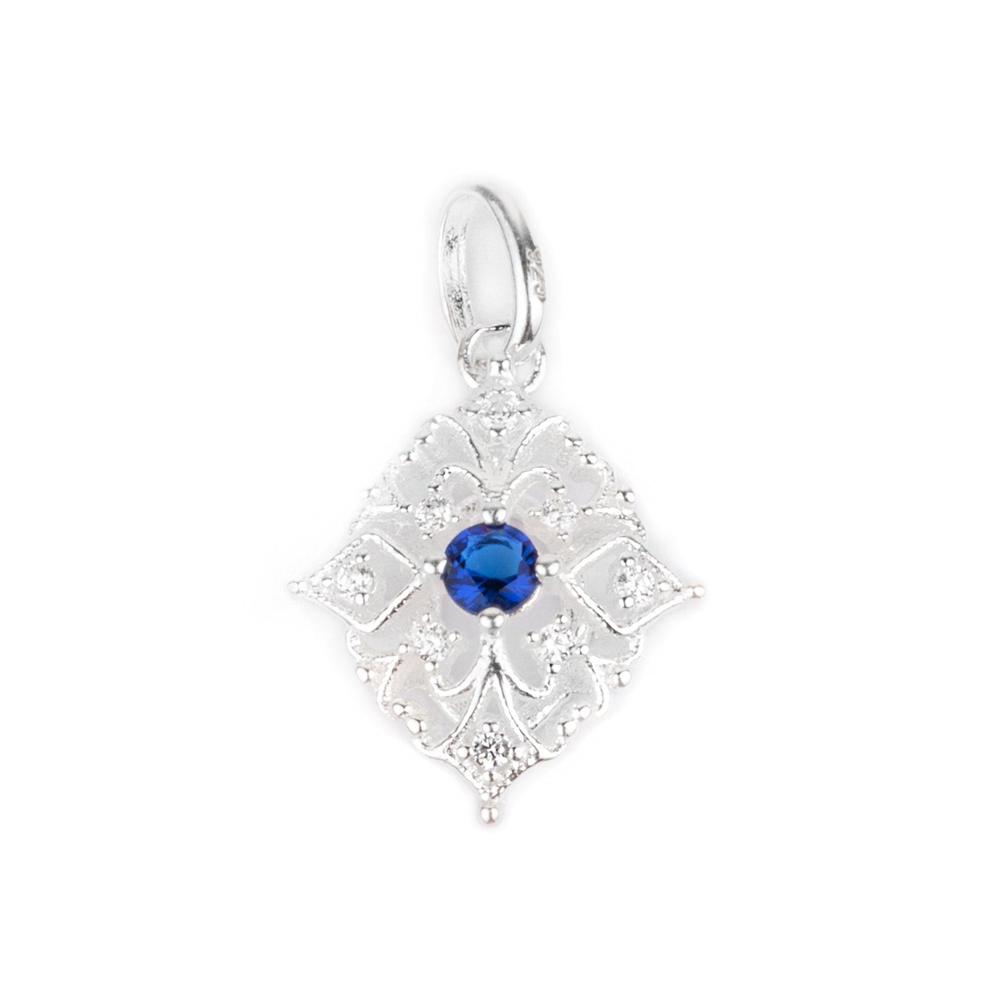 Sterling Silver Cubic Zirconia and Sapphire Pendant SP086D - Minar Jewellers