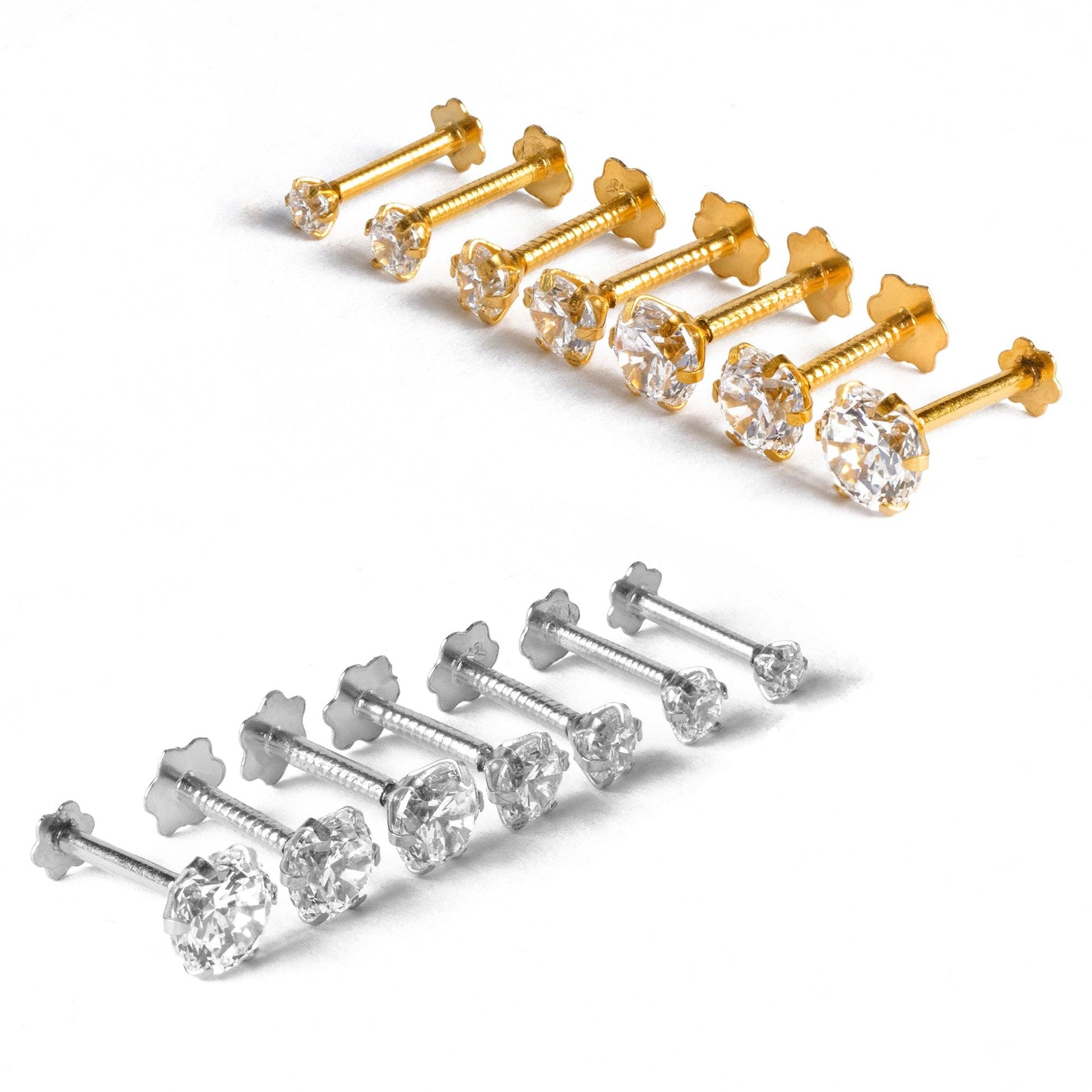 18ct Gold Nose Stud Screw Back with a Cubic Zirconia Stone (2mm - 5mm) - Minar Jewellers