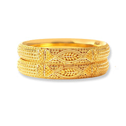 Set of Two 22ct Bangles with Flower Pattern & Filigree work Design in Comfort fit Finish (52.02g) B-8506 - Minar Jewellers