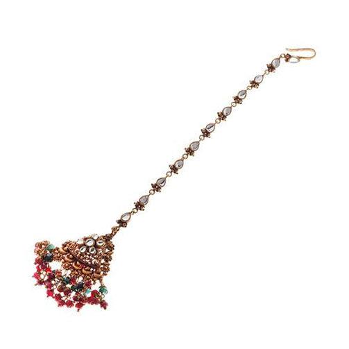 22ct Gold Rouge Look Tikka with Coloured Stones & Cubic Zirconias (15.4g) T-5873 - Minar Jewellers