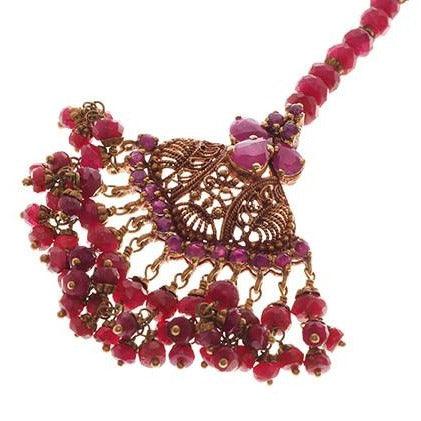22ct Gold Rouge Look Tikka with Purple Coloured Stones (17.6g) T-5875 - Minar Jewellers