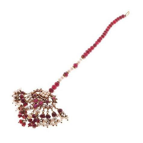 22ct Gold Rouge Look Tikka with Coloured Stones & Cultured Pearls (15.5g) T-5876 - Minar Jewellers