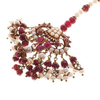 22ct Gold Rouge Look Tikka with Coloured Stones & Cultured Pearls (15.5g) T-5876