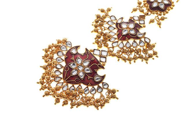 22ct Yellow Gold Antiquated Look Tikka with Cubic Zirconia Stones & Red Enamel Detail (20.4g) T-5877