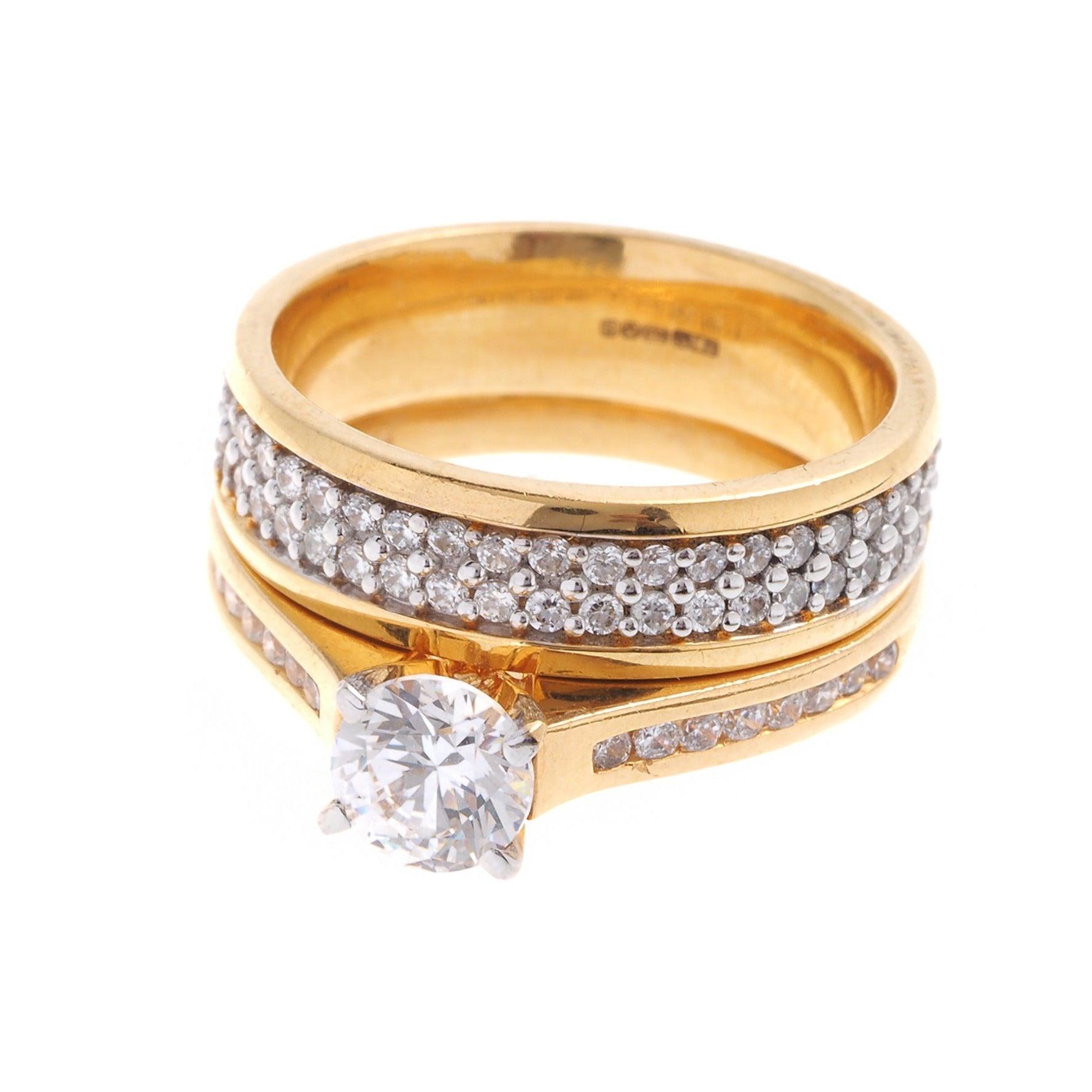 22ct Gold Cubic Zirconia Engagement Ring & Wedding Band Suite VLR1044 - Minar Jewellers