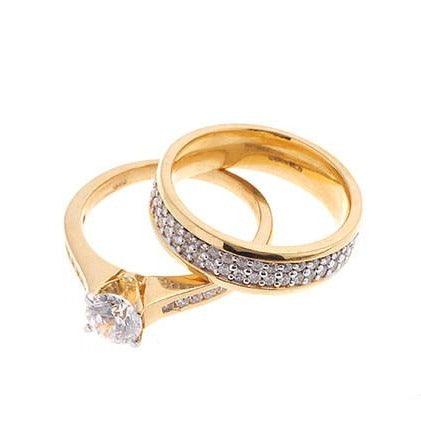 22ct Gold Cubic Zirconia Engagement Ring & Wedding Band Suite VLR1044