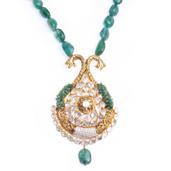 18ct Yellow Gold Polki Diamond and Emerald Necklace and Earrings Suite VPE-0818506 - Minar Jewellers