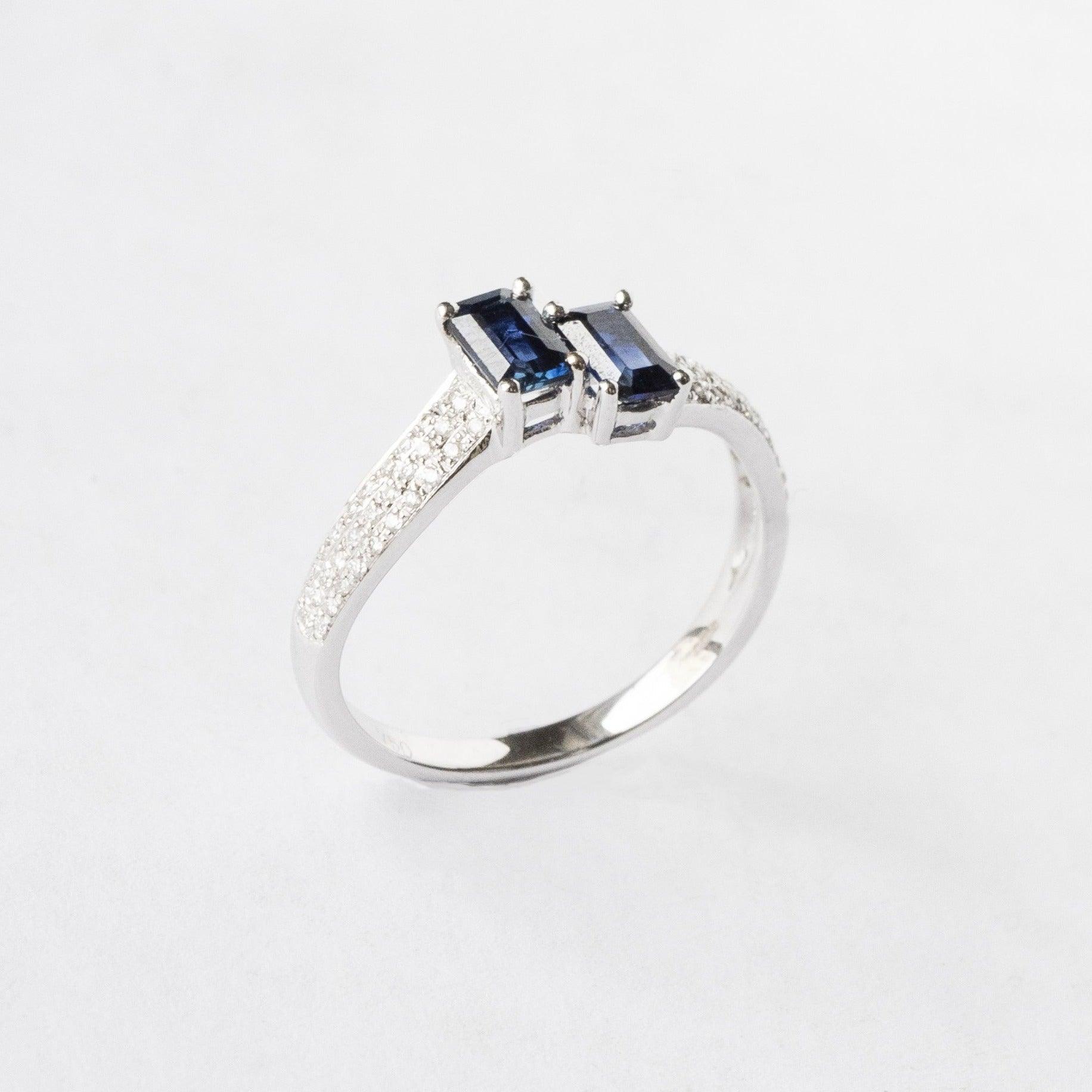 18ct White Gold Diamond & Blue Sapphire Dress Ring ZHF03069R - Minar Jewellers