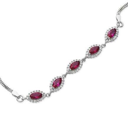 Rhodium Plated Sterling Silver Bracelet with Pink Stones SBR075A