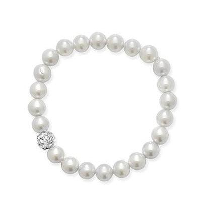 Children's Stretchy Pearl Bracelet with one crystal ball SBR088A - Minar Jewellers