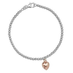 Sterling Silver Bracelet with Rose Gold Plated Heart Pendant 7.5" SBR107B - Minar Jewellers