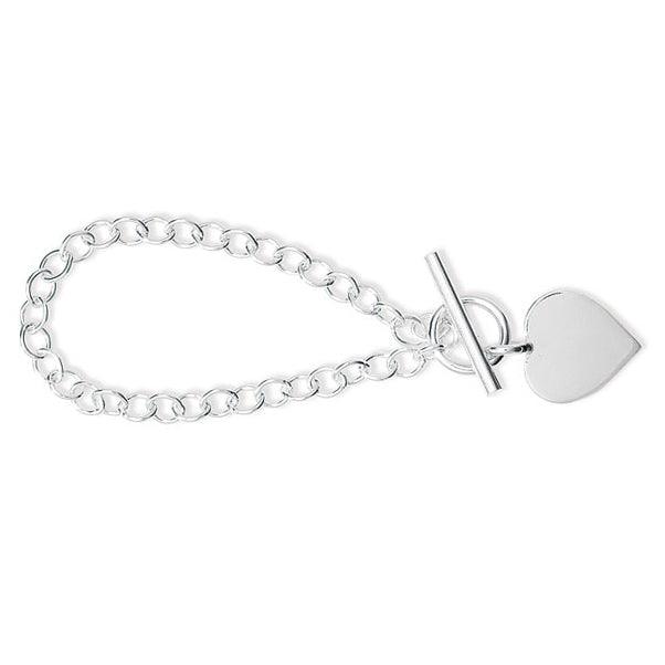Sterling Silver T-Bar Bracelet with Heart Charm SBR166B - Minar Jewellers