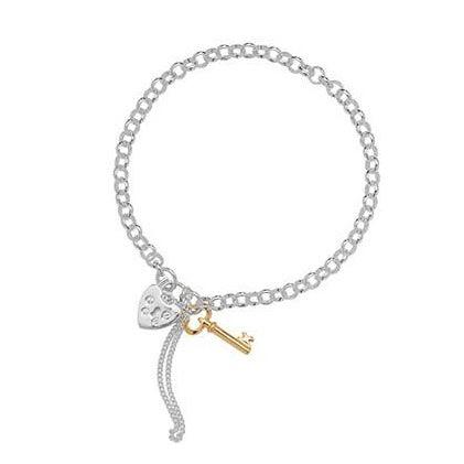 Sterling Silver Bracelet with Heart and Padlock Charms SBR169A - Minar Jewellers