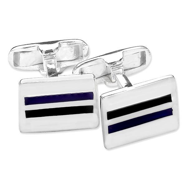 Sterling Silver Black and Blue Striped Cufflinks SC001A - Minar Jewellers