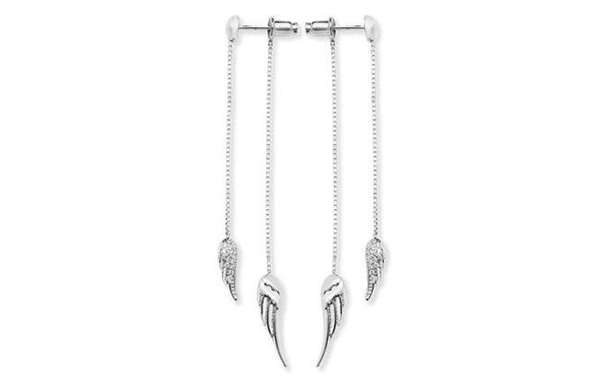 Sterling Silver Cubic Zirconia and Plain Angel Wing Drop Earrings SE007C - Minar Jewellers