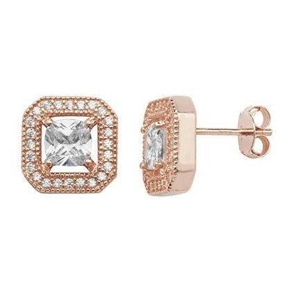Rose Gold Plated Sterling Silver & Cubic Zirconia Earrings SE023B