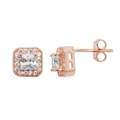 Rose Gold Plated Sterling Silver Cubic Zirconia Square Earrings SE168B - Minar Jewellers