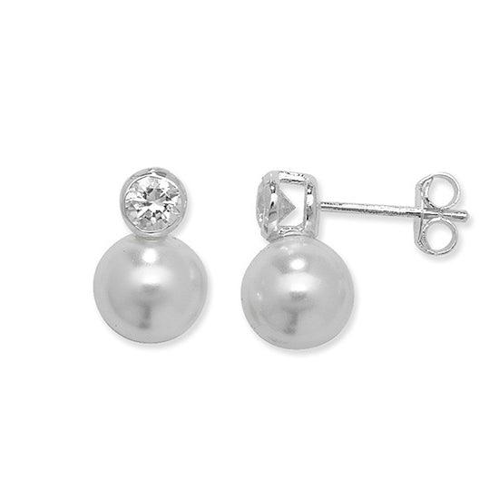 Sterling Silver Cubic Zirconia and Simulated Pearl Earrings SE177A