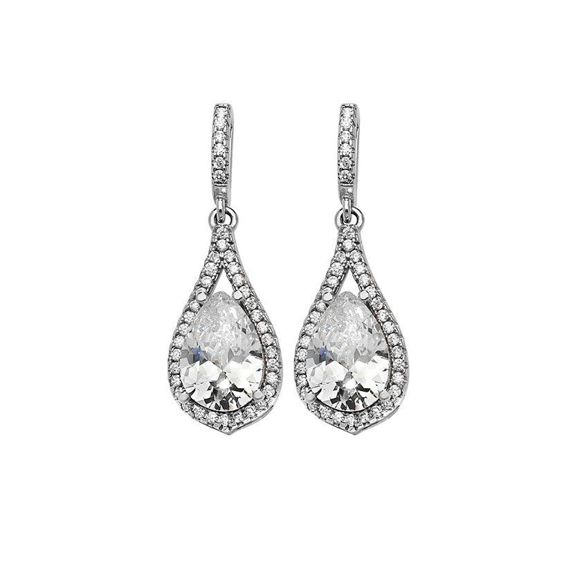 Sterling Silver Cubic Zirconia Drop Earrings SE182D - Minar Jewellers