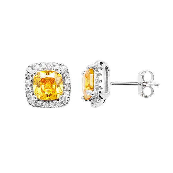 Sterling Silver Cubic Zirconia and Citrine Earstuds SE200A - Minar Jewellers