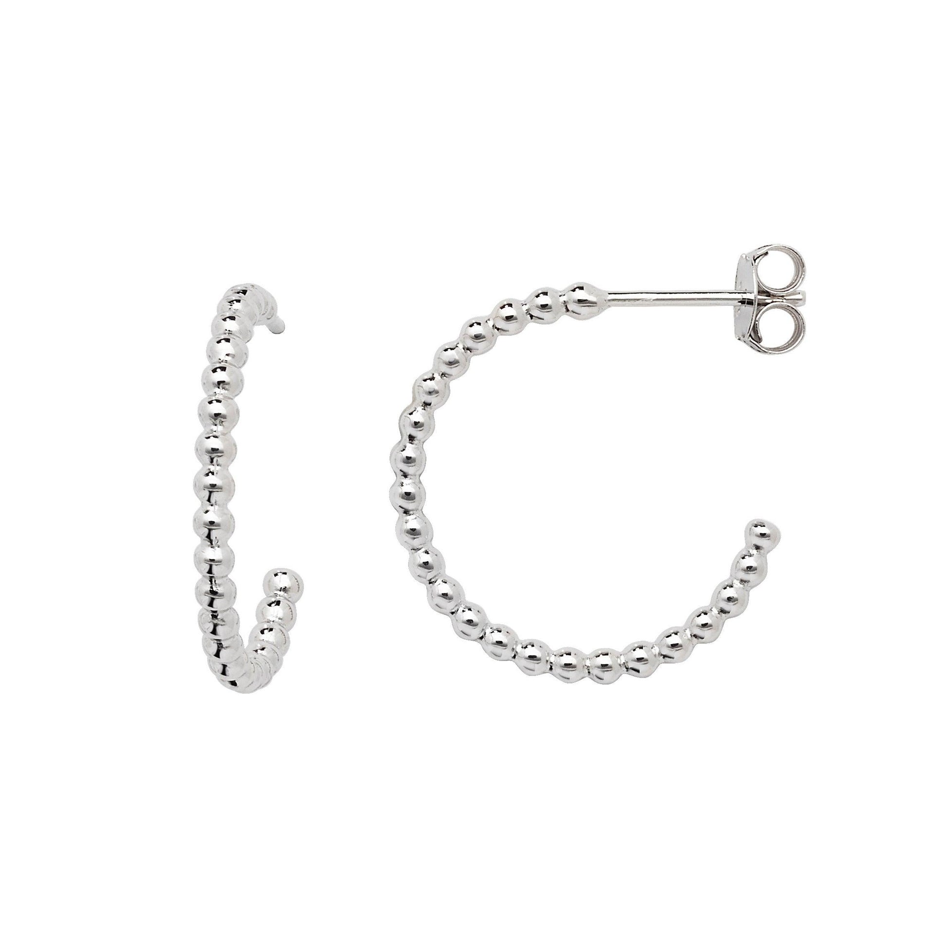 Sterling Silver Rhodium Plated Beaded Hoop Earrings SE206C - Minar Jewellers