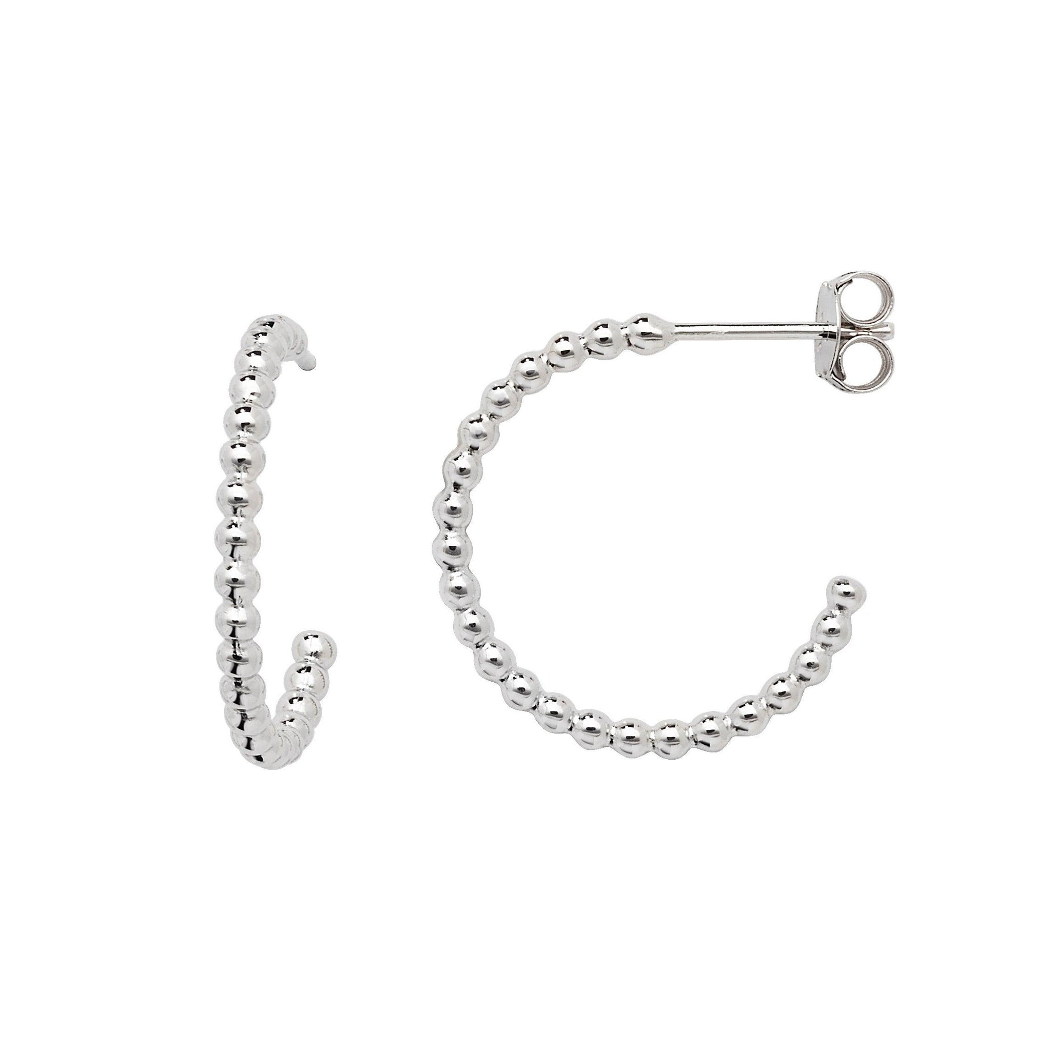 Sterling Silver Rhodium Plated Beaded Hoop Earrings SE206C