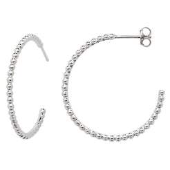 Sterling Silver Rhodium Plated Beaded Hoop Earrings SE214C - Minar Jewellers