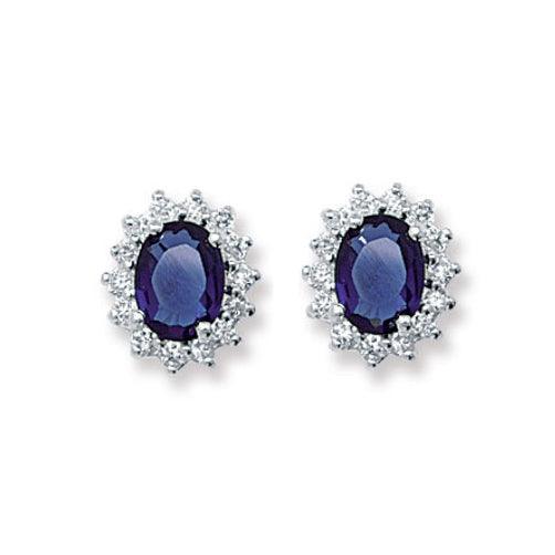 Sterling Silver Blue Stone and Cubic Zirconia Earrings SE218A - Minar Jewellers