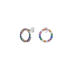 Sterling Silver Rhodium Plated Multi-Coloured Cubic Zirconia Circle Earrings SE242B - Minar Jewellers