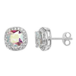 Sterling Silver Square Opalescent Crystal Stud Earrings SE252A - Minar Jewellers