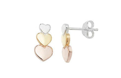 Sterling Silver Three Tone Heart Earrings SE260A - Minar Jewellers