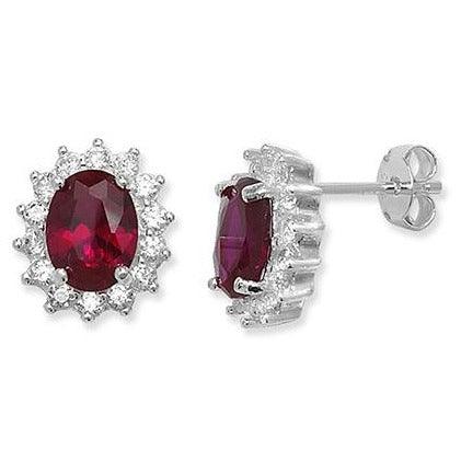 Sterling Silver Earrings set with Red & White Stones SE262C - Minar Jewellers