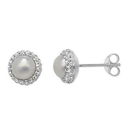 Sterling Silver Cubic Zirconia and Simulated Pearl Earrings SE278A - Minar Jewellers