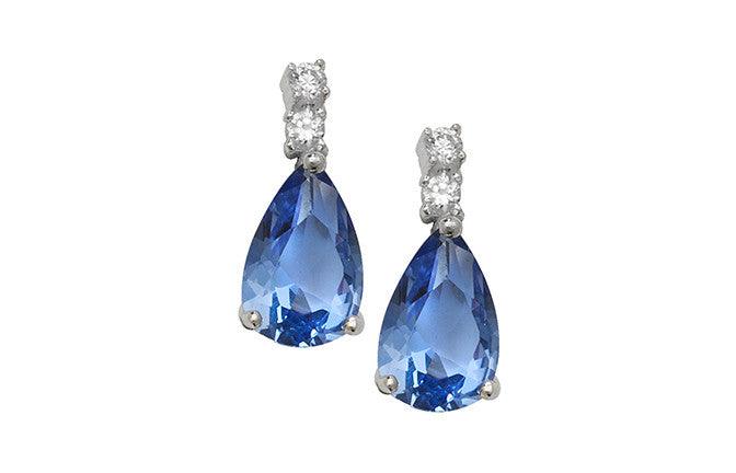 Sterling Silver Blue Cubic Zirconia Tear Drop Earrings SE279B - Minar Jewellers