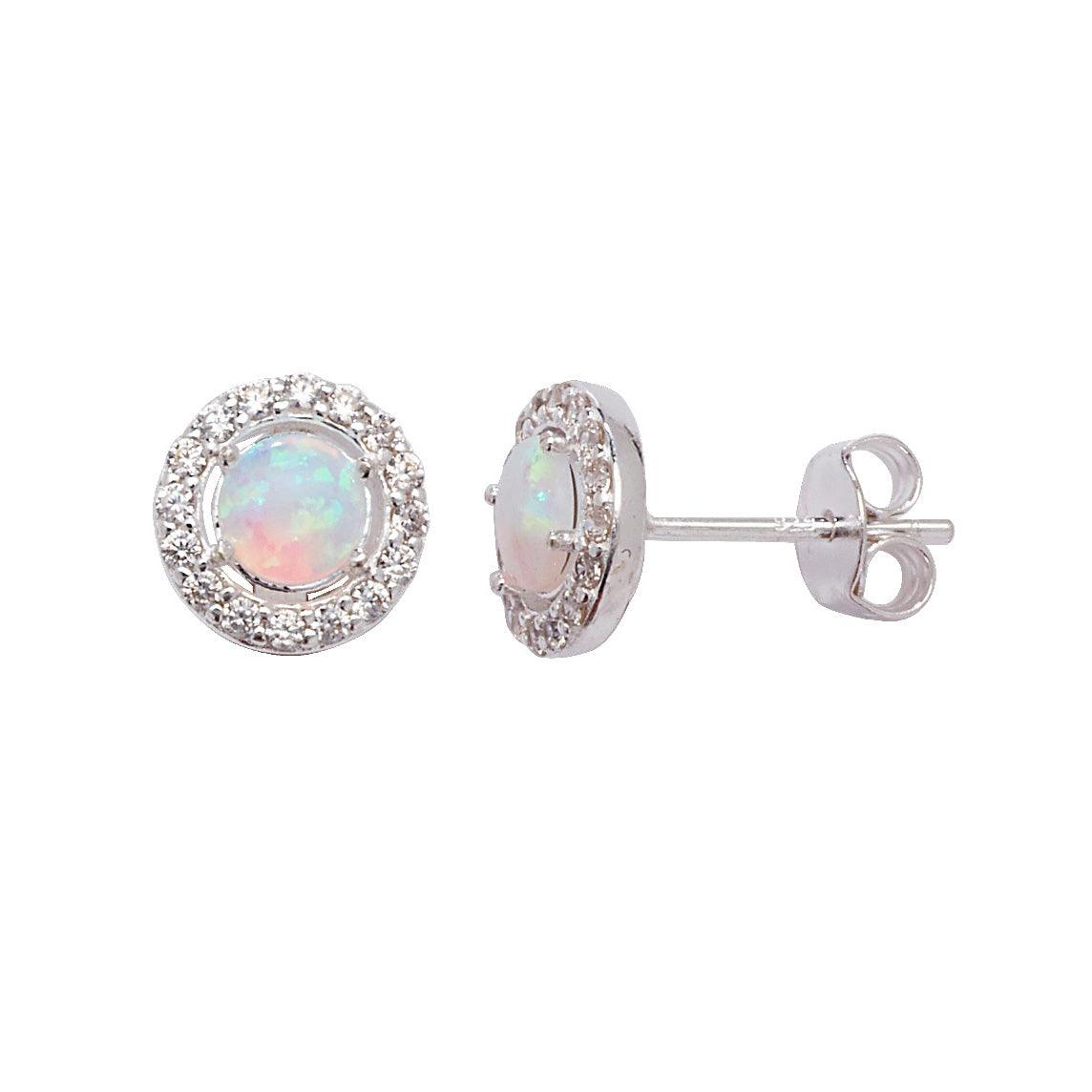 Sterling Silver Cubic Zirconia and Opal Earrings SE284C - Minar Jewellers